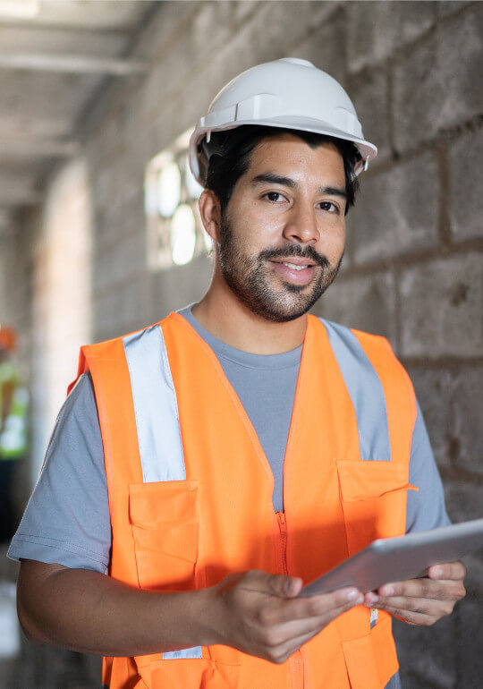 construction worker using a mobile phone
