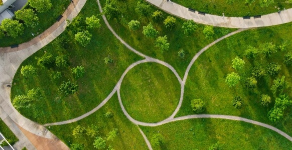 aerial view of parkland
